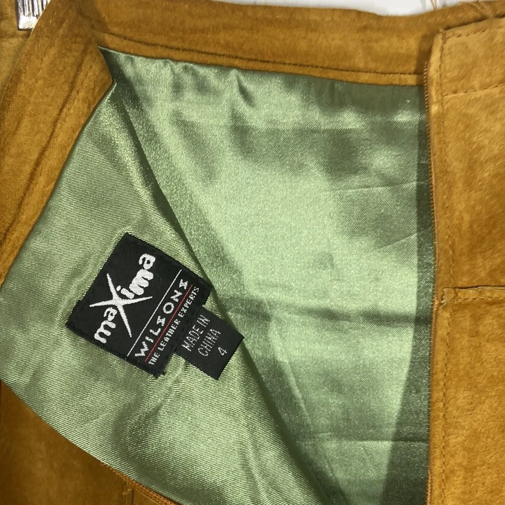 Wilsons Leather Brown A Line Midi Skirt Pockets Sz 4 - Picture 6 of 6